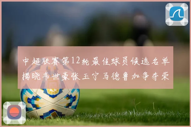 中超联赛第12轮最佳球员候选名单揭晓韦世豪张玉宁马德鲁加争夺荣誉